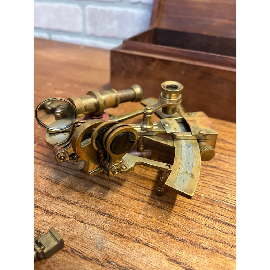 Vintage Natutical Maritime Sextant Brass Model Miniature in Wood Box