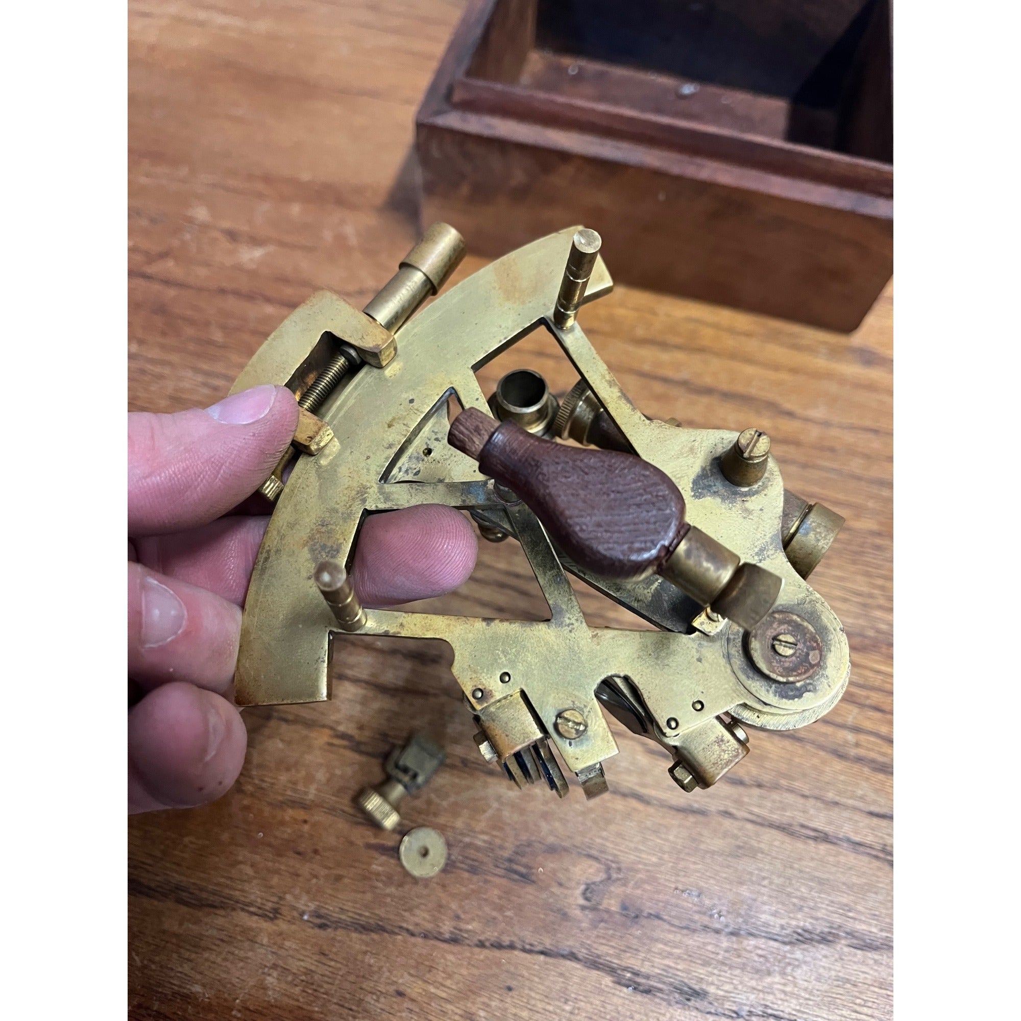Vintage Natutical Maritime Sextant Brass Model Miniature in Wood Box