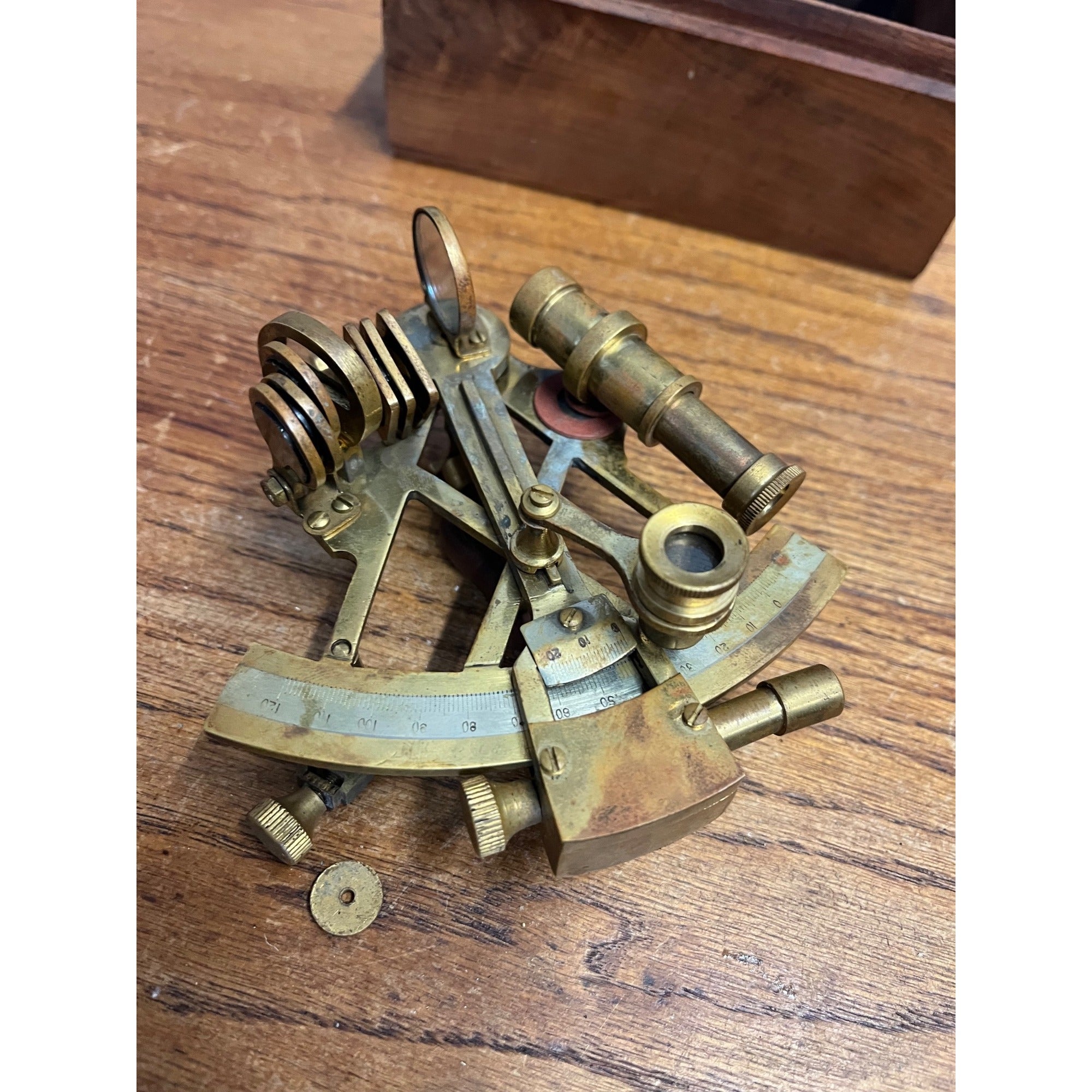 Vintage Natutical Maritime Sextant Brass Model Miniature in Wood Box