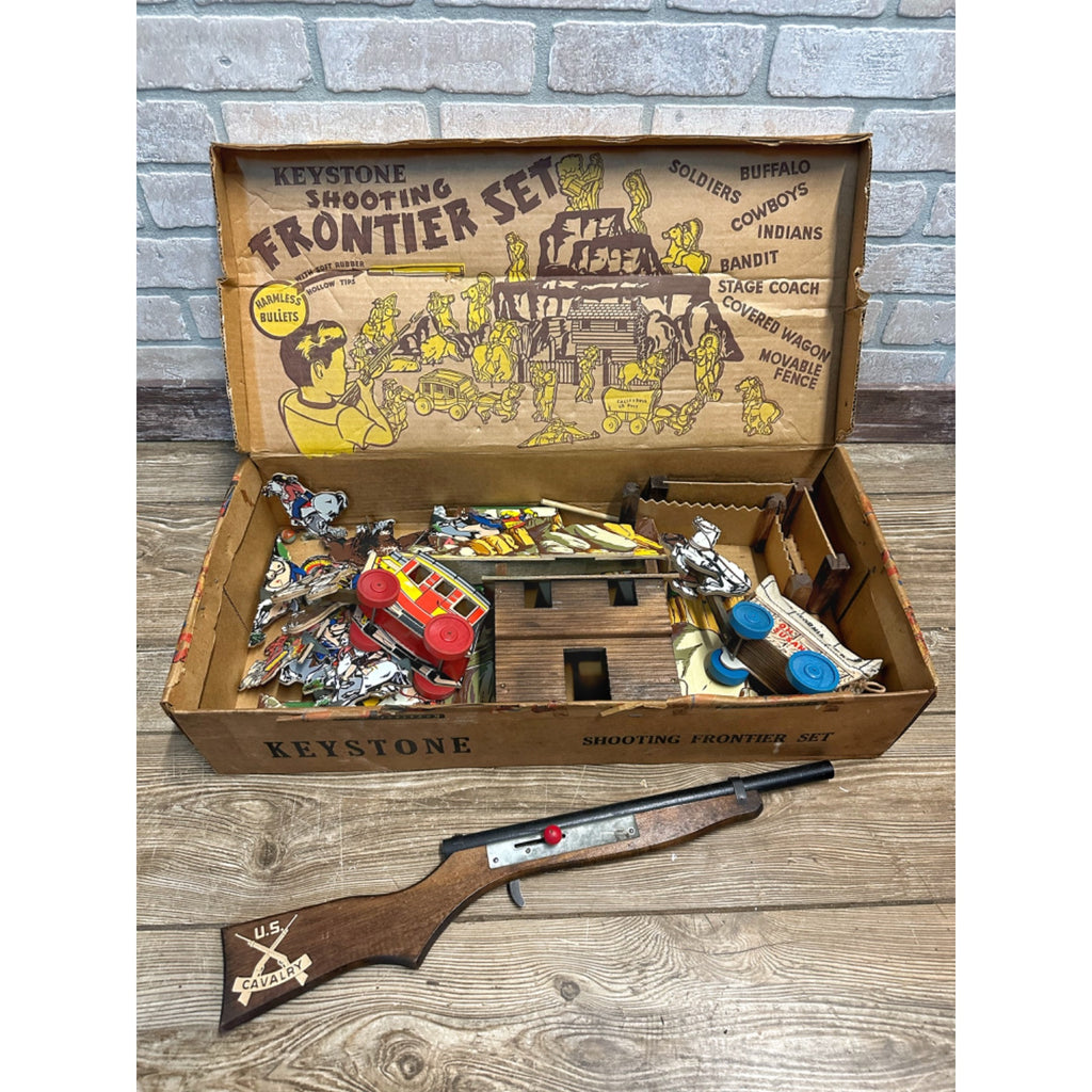 VINTAGE KEYSTONE SHOOTING FRONTIER SET COWBOYS & INDIANS 99% COMPLETE