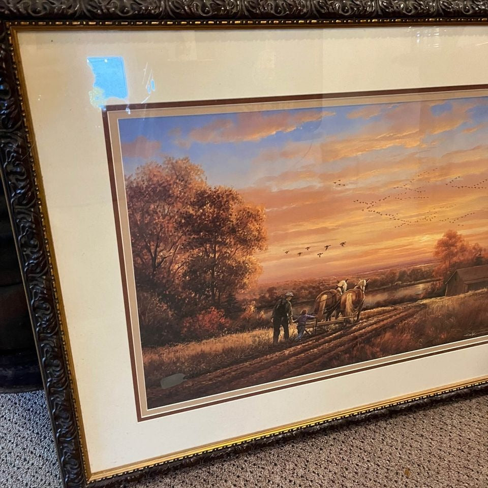 George Kovach Signed “Thoughts of Home” Art Print Framed Farm Ranch Sunset Scene