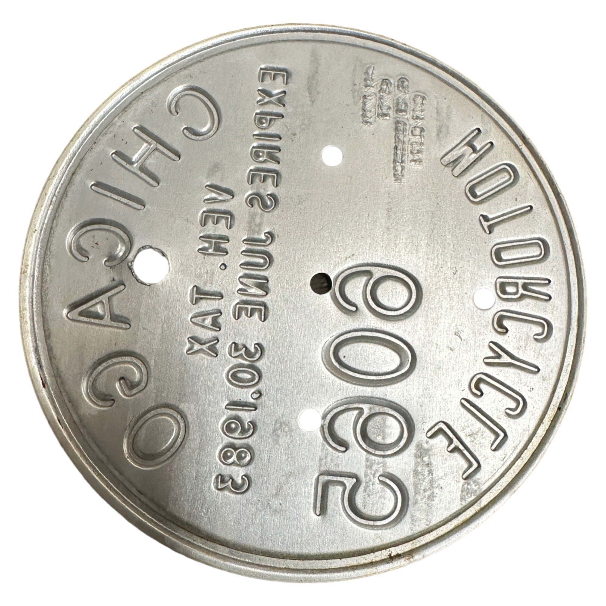 Vintage 1983 Chicago Motorcycle Vehicle Tax Tag Embossed Sign