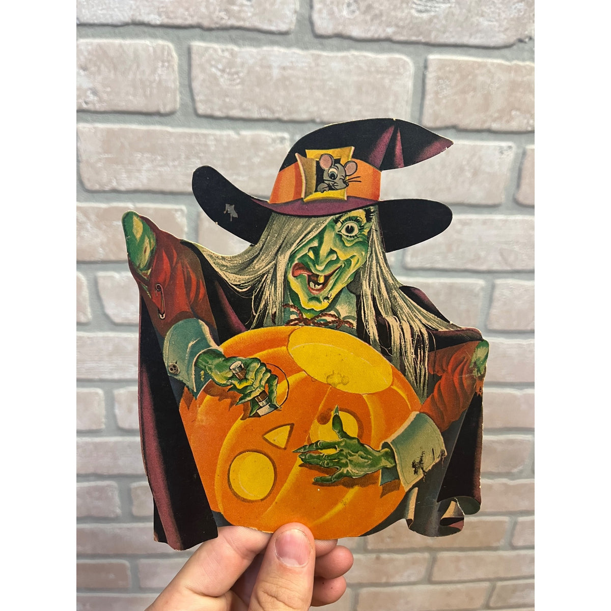 Vintage 1960s Halloween Dennison Diecut Witch Carving Jack O' Lantern Decoration