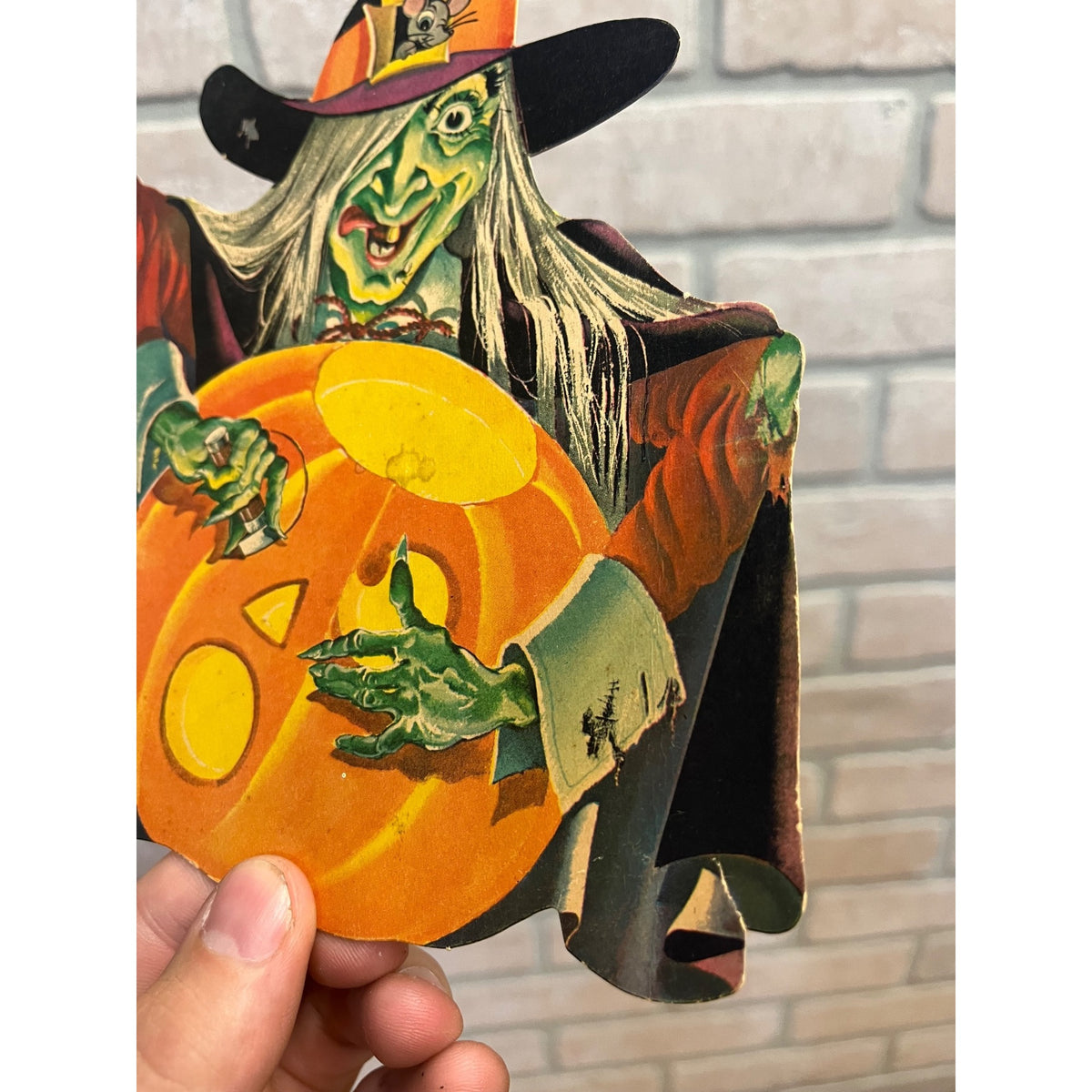 Vintage 1960s Halloween Dennison Diecut Witch Carving Jack O' Lantern Decoration