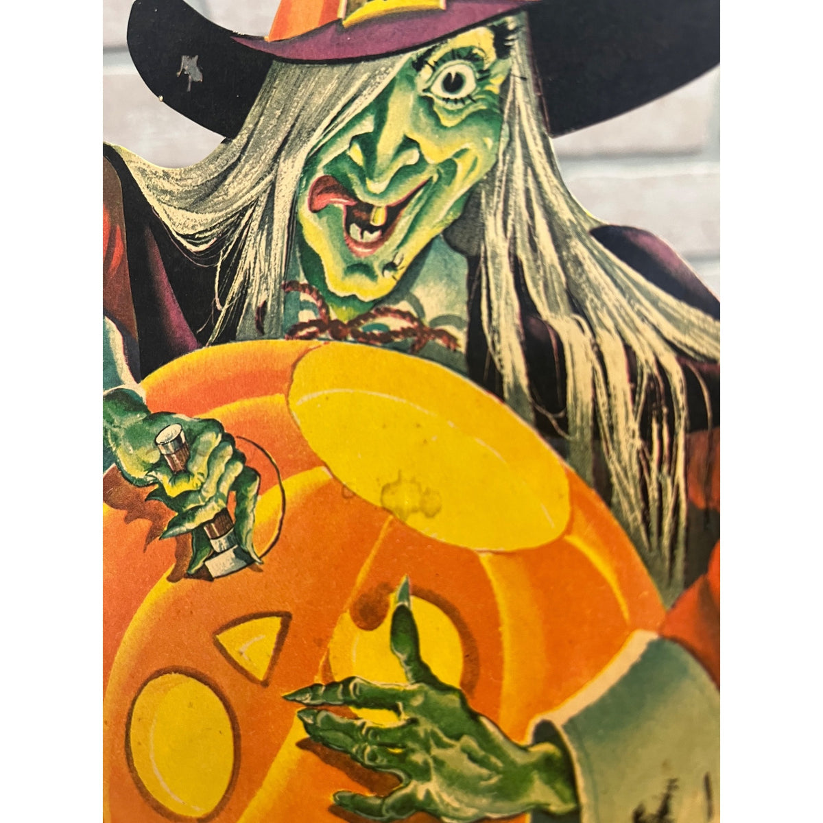 Vintage 1960s Halloween Dennison Diecut Witch Carving Jack O' Lantern Decoration