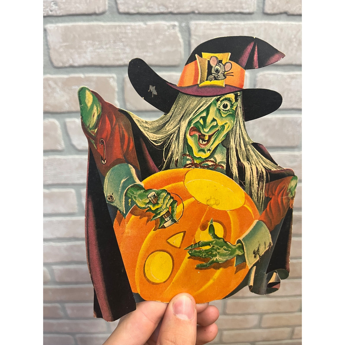 Vintage 1960s Halloween Dennison Diecut Witch Carving Jack O' Lantern Decoration