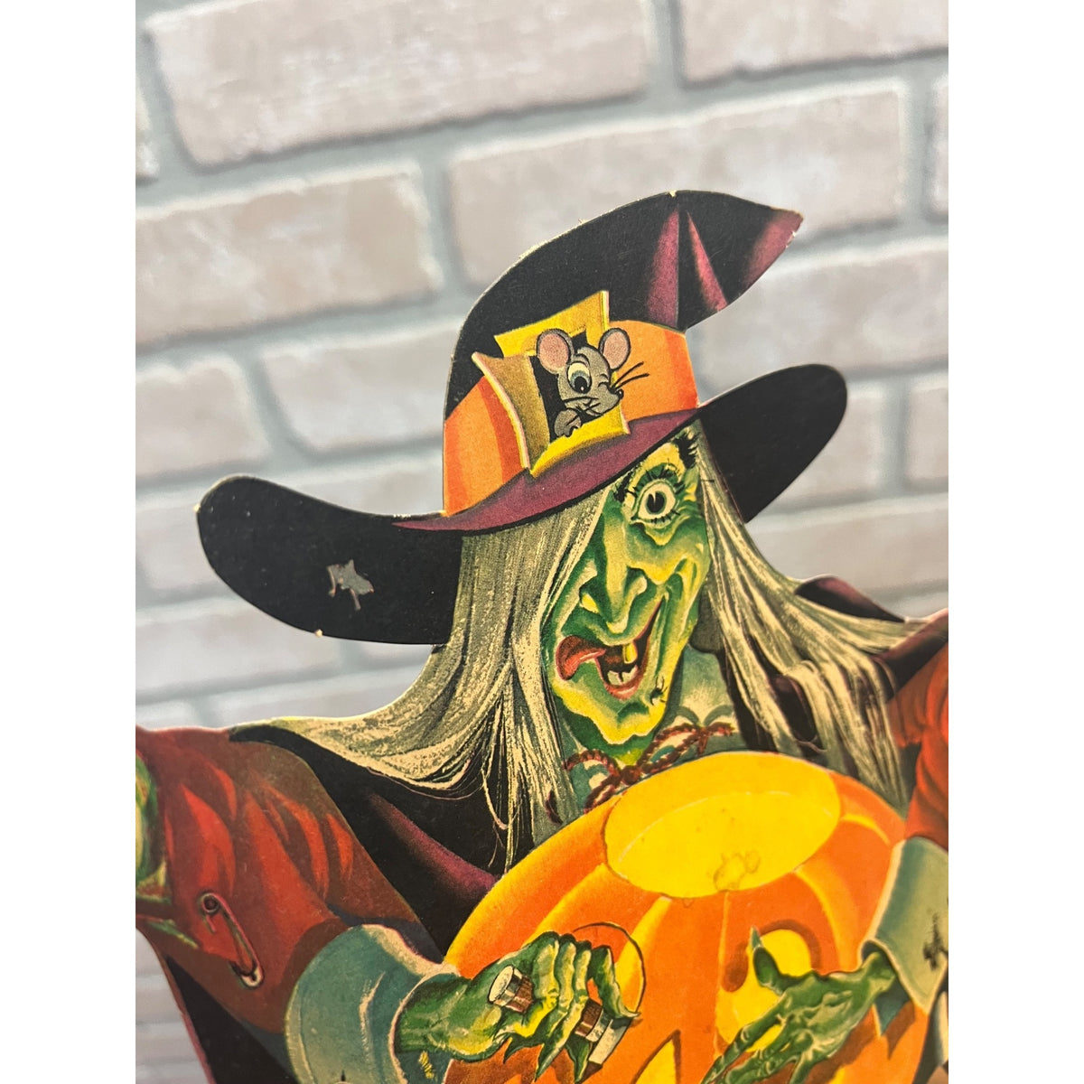 Vintage 1960s Halloween Dennison Diecut Witch Carving Jack O' Lantern Decoration
