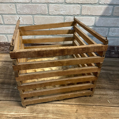 Antique Primitive Wood Slat Egg Crate Holder w/ Insert