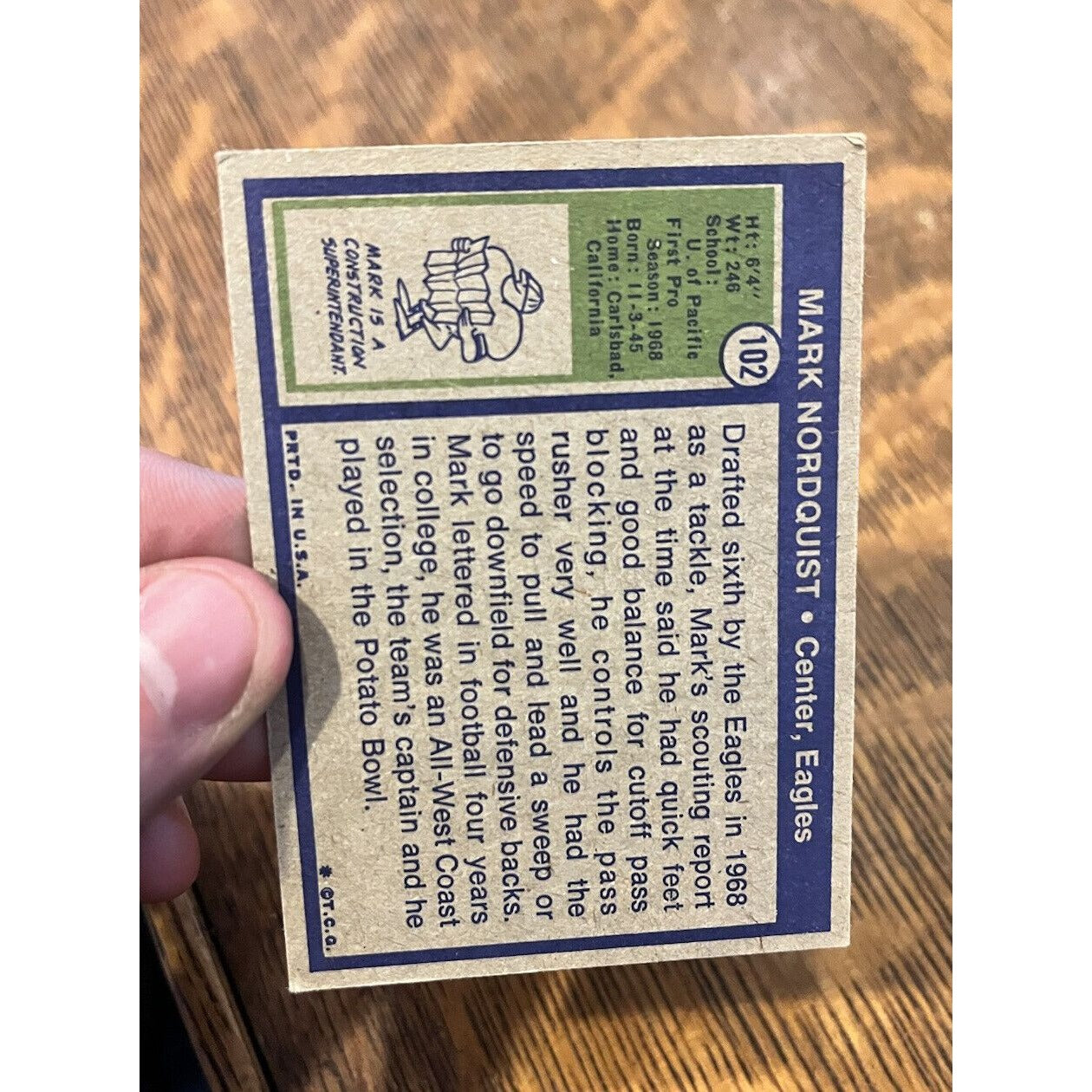 1972 Topps Football #102 Mark Nordquist Eagles Fair/Good - Marked