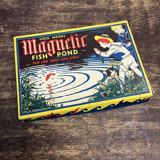 Vintage Early 1900s Transogram Co Gold Medal Magentic Fish Pond Game- Incomplete