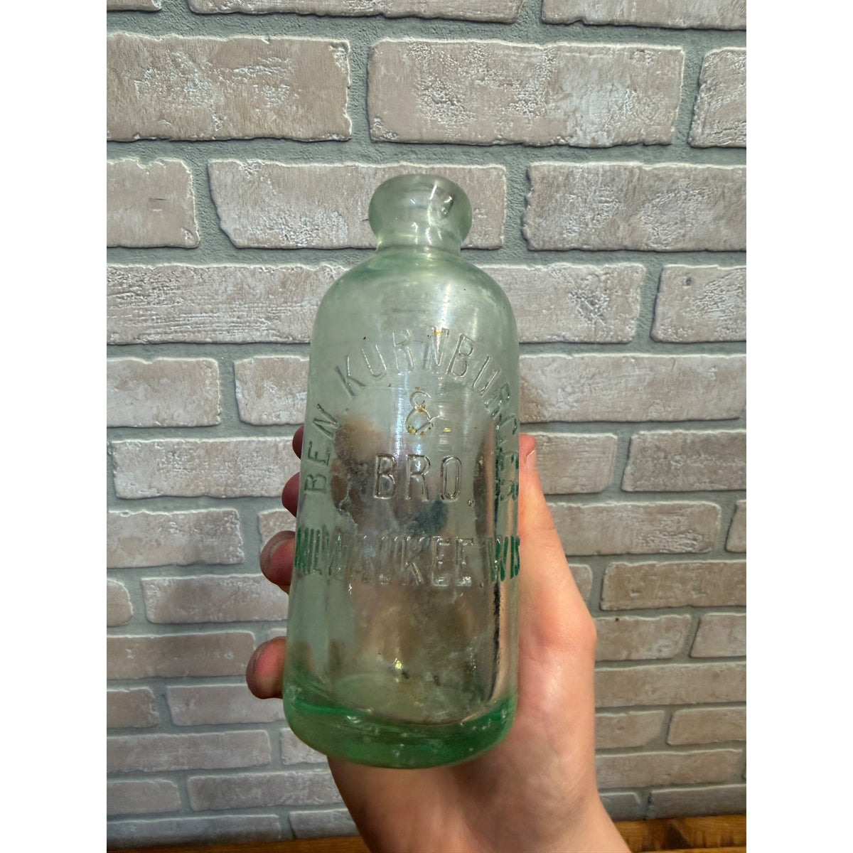 Antique 1900s Aqua Hutchinson Ben Kornburger & Bro Soda Bottle Milwaukee Wis