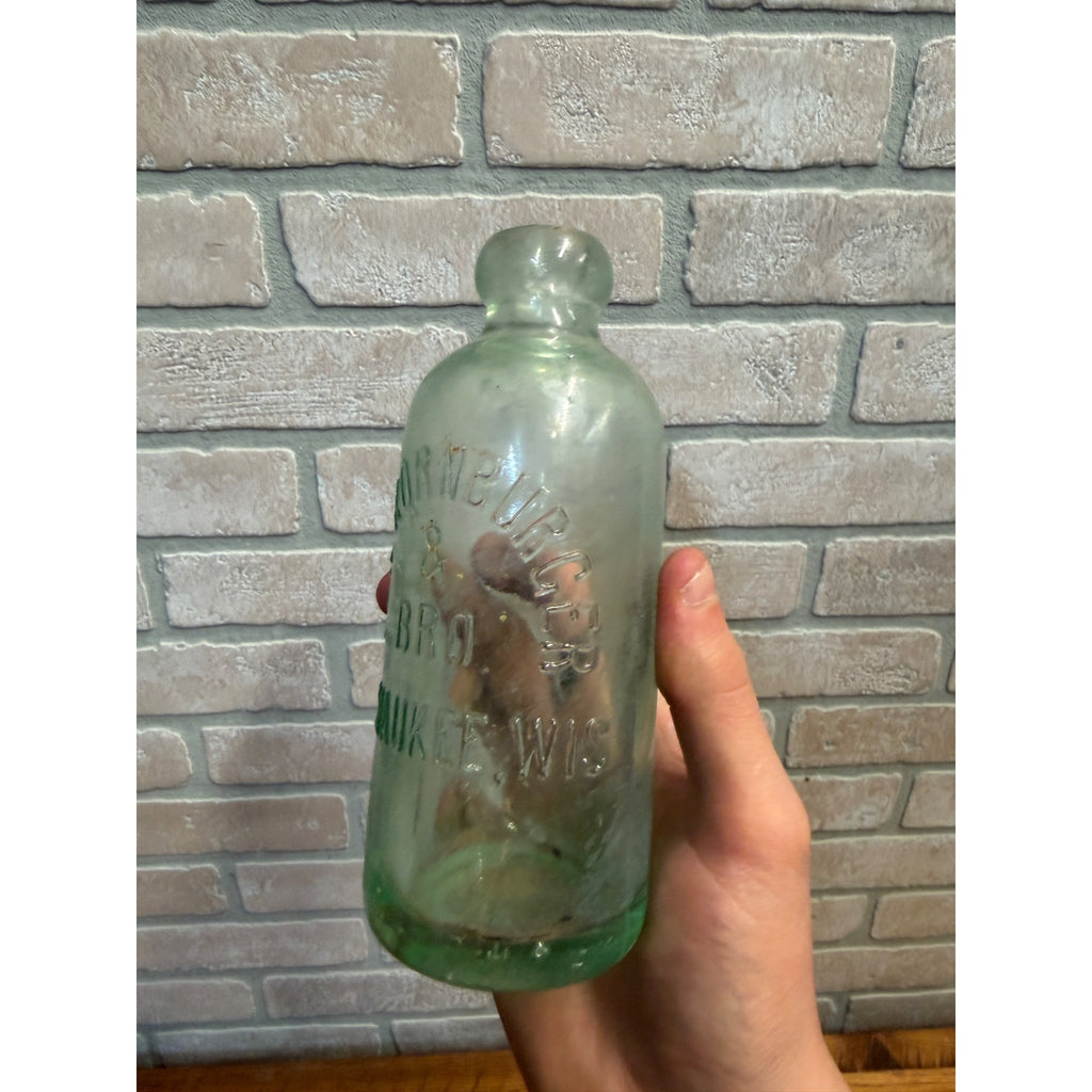 Antique 1900s Aqua Hutchinson Ben Kornburger & Bro Soda Bottle Milwaukee Wis