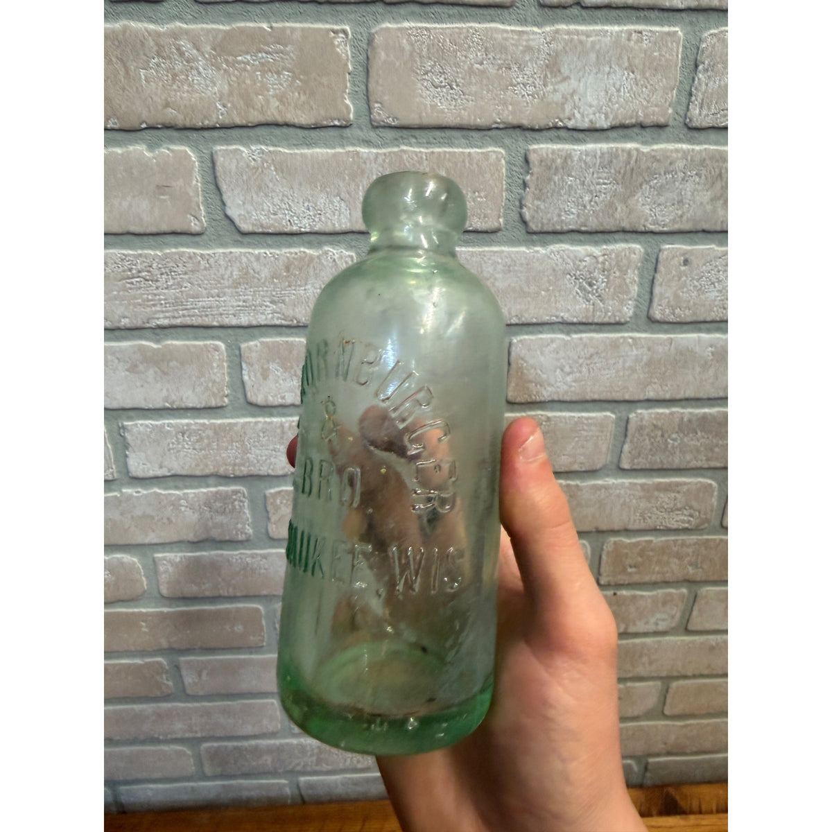 Antique 1900s Aqua Hutchinson Ben Kornburger & Bro Soda Bottle Milwaukee Wis