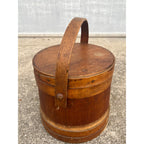 Antique Primitive 19th c. Wooden Firkin Sugar Pail Bucket Lid & Handle Farmhouse