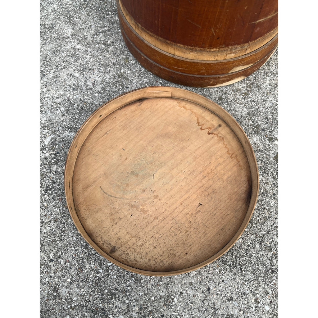 Antique Primitive 19th c. Wooden Firkin Sugar Pail Bucket Lid & Handle Farmhouse