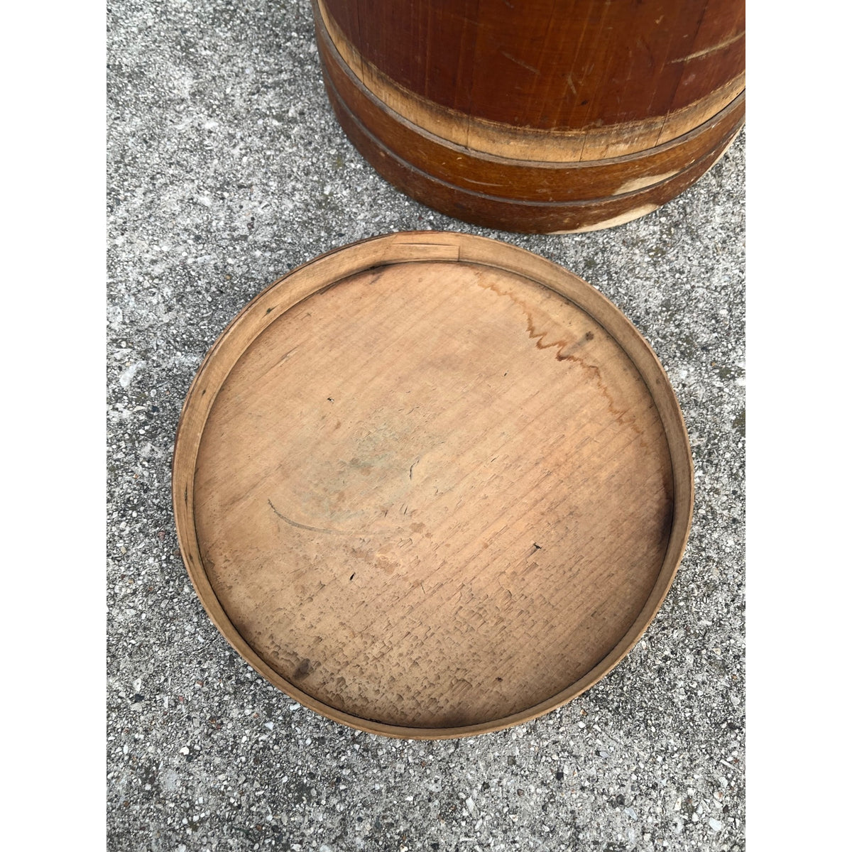 Antique Primitive 19th c. Wooden Firkin Sugar Pail Bucket Lid & Handle Farmhouse
