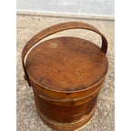Antique Primitive 19th c. Wooden Firkin Sugar Pail Bucket Lid & Handle Farmhouse