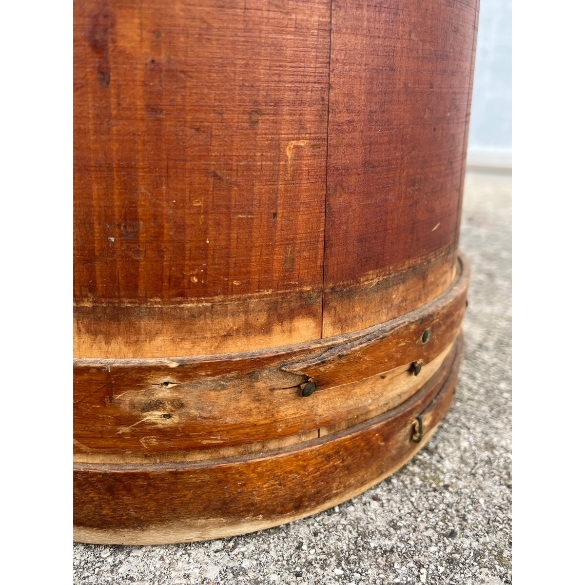 Antique Primitive 19th c. Wooden Firkin Sugar Pail Bucket Lid & Handle Farmhouse