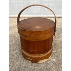 Antique Primitive 19th c. Wooden Firkin Sugar Pail Bucket Lid & Handle Farmhouse
