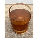 Antique Primitive 19th c. Wooden Firkin Sugar Pail Bucket Lid & Handle Farmhouse