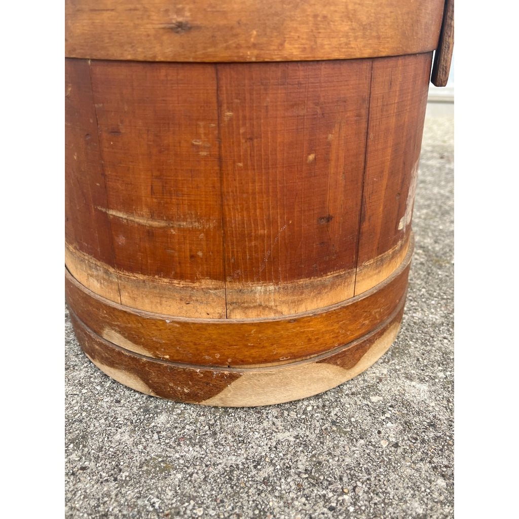 Antique Primitive 19th c. Wooden Firkin Sugar Pail Bucket Lid & Handle Farmhouse