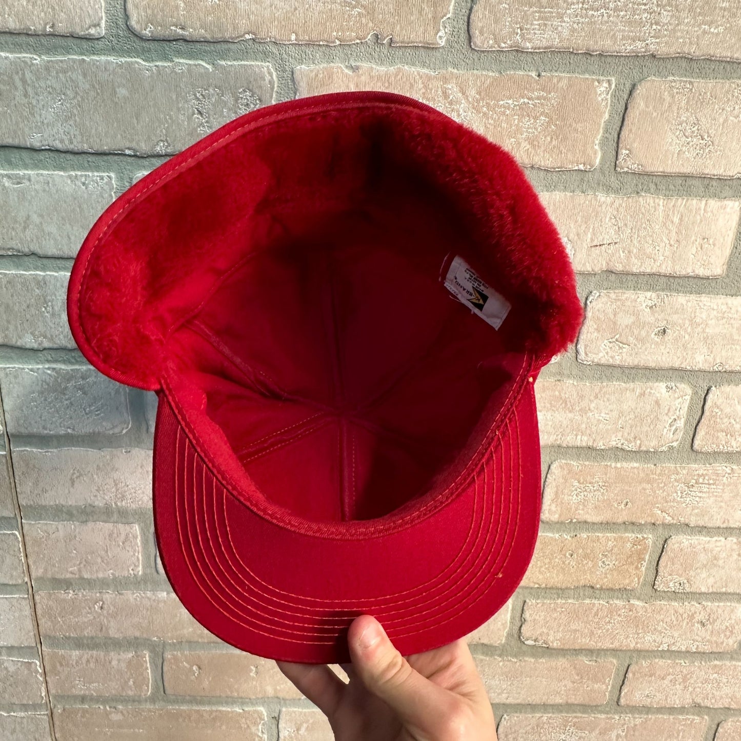 VINTAGE RED CRESLINE PIPING CONSTRUCTION RETRO SNAPBACK HAT K-PRODUCTS