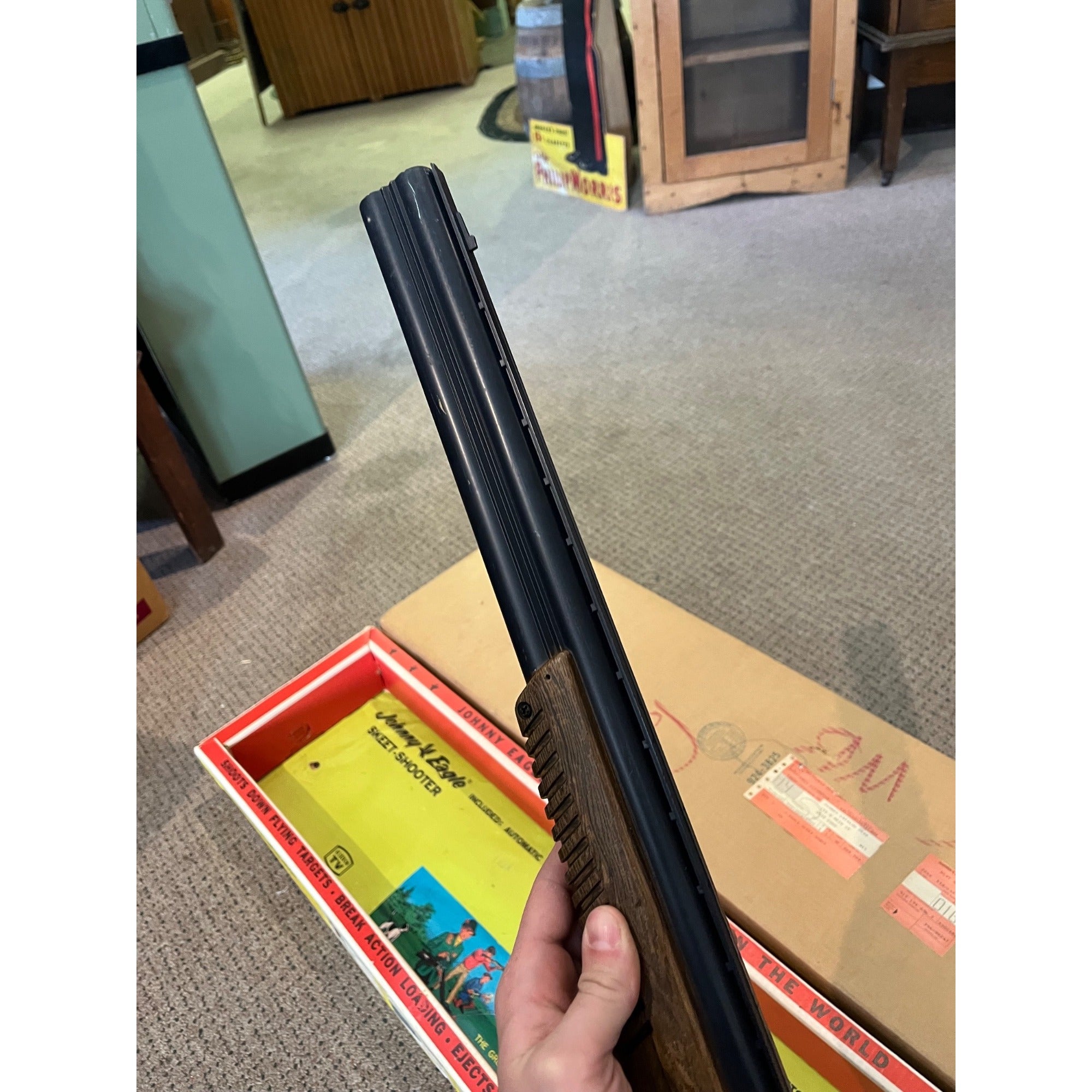 Vintage Topper Toy Johnny Eagle Skeet Shooter Break Barrel Toy with Box