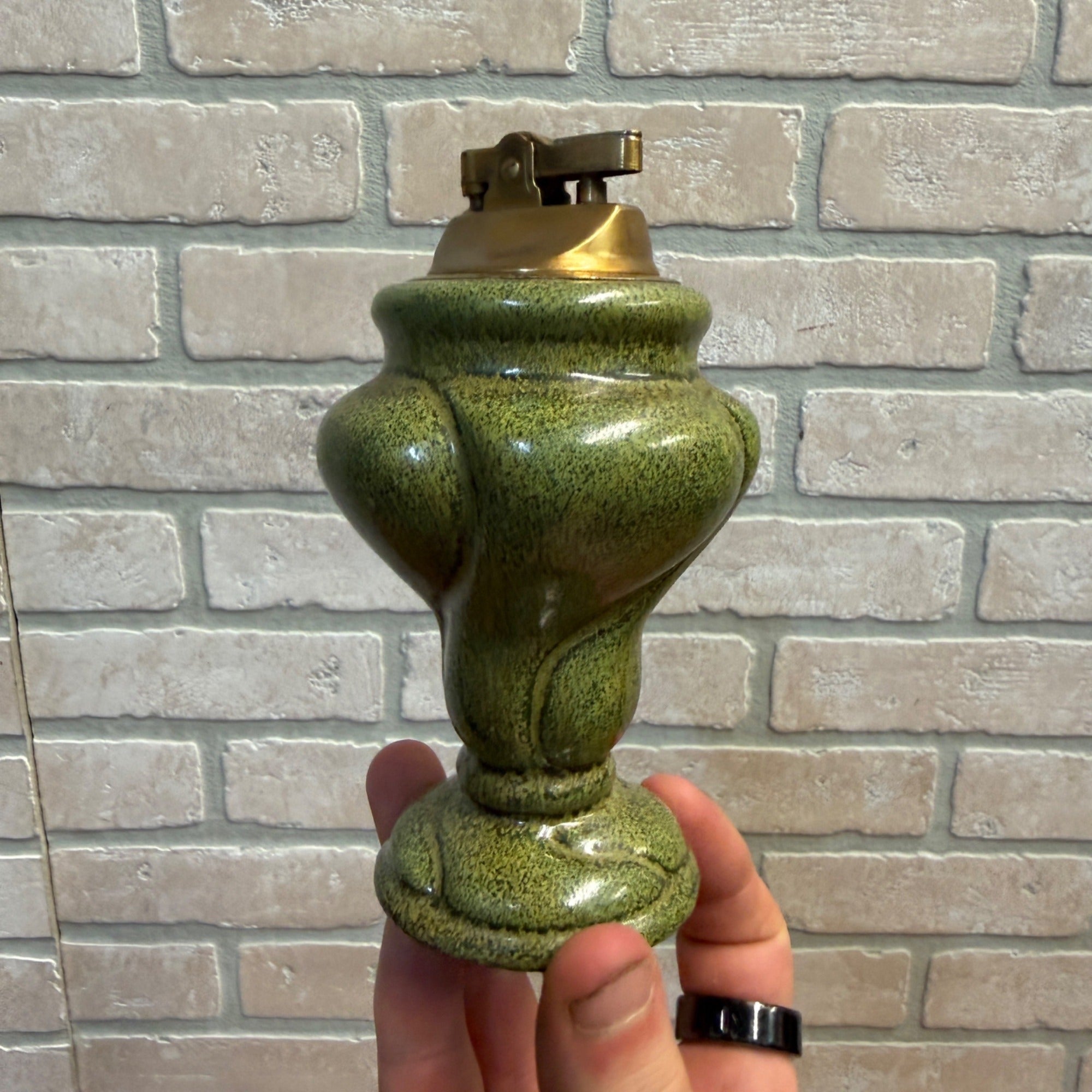 Vintage Green Mid Century Table Top Lighter 1960s Decor