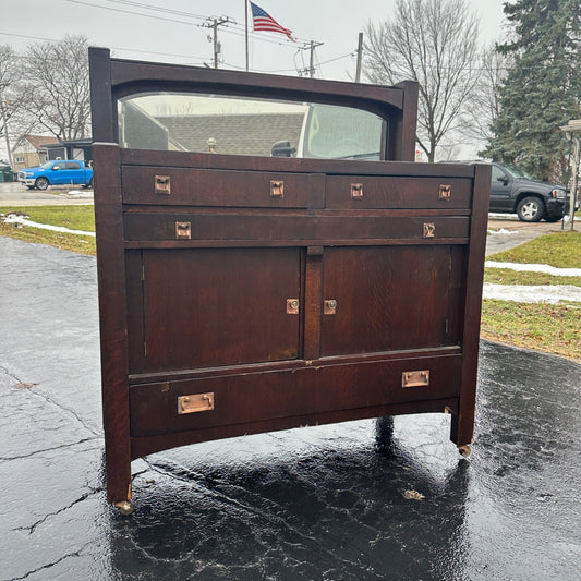 Mission Oak Arts & Crafts Art Deco Buffet Serve Sideboard Cabinet Bar w/ Mirror