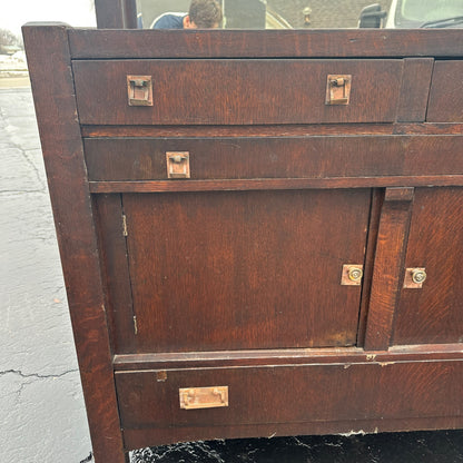 Mission Oak Arts & Crafts Art Deco Buffet Serve Sideboard Cabinet Bar w/ Mirror