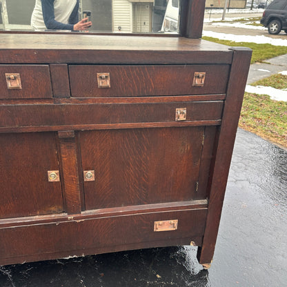 Mission Oak Arts & Crafts Art Deco Buffet Serve Sideboard Cabinet Bar w/ Mirror