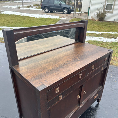 Mission Oak Arts & Crafts Art Deco Buffet Serve Sideboard Cabinet Bar w/ Mirror