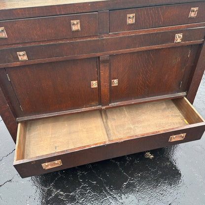 Mission Oak Arts & Crafts Art Deco Buffet Serve Sideboard Cabinet Bar w/ Mirror