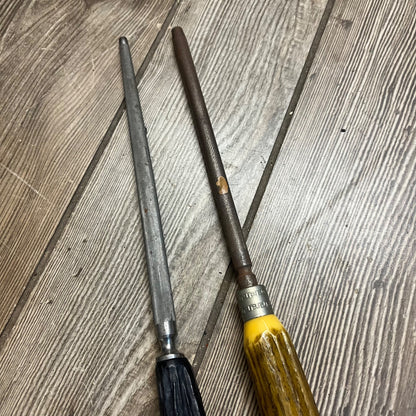 Vintage Lot (2) Sharpening Steels w/ Bakelite Stag Horn Handles