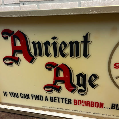 Vintage 1950s Ancient Age Bourbon Lighted Advertising Clock Sign