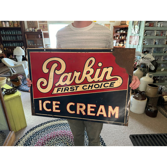 Vintage 1930s Parkin Ice Cream Advertising Double-Sided Sign Marshfield Wis