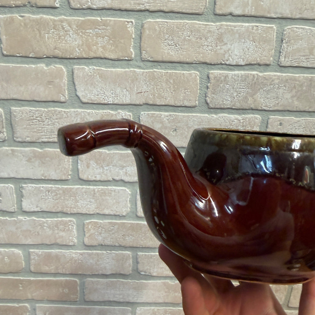 Vintage Smoking Pipe Glazed Ceramic Planter MCM Brown and Green Japan