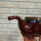 Vintage Smoking Pipe Glazed Ceramic Planter MCM Brown and Green Japan