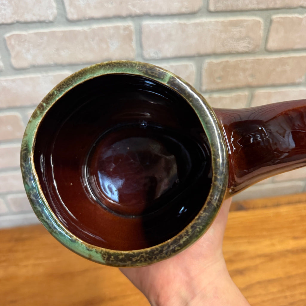 Vintage Smoking Pipe Glazed Ceramic Planter MCM Brown and Green Japan