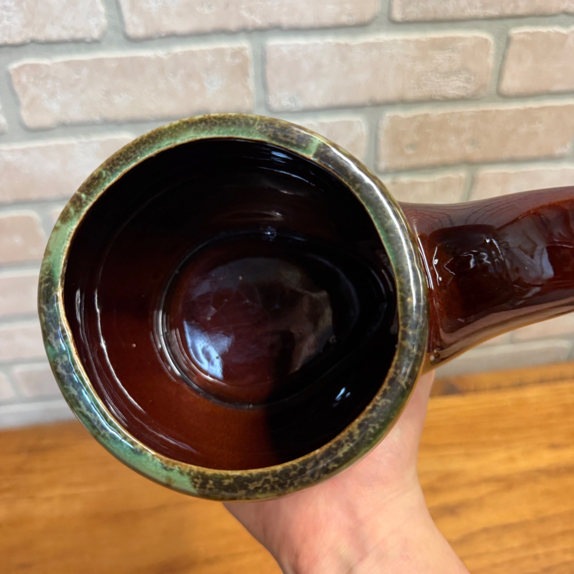 Vintage Smoking Pipe Glazed Ceramic Planter MCM Brown and Green Japan