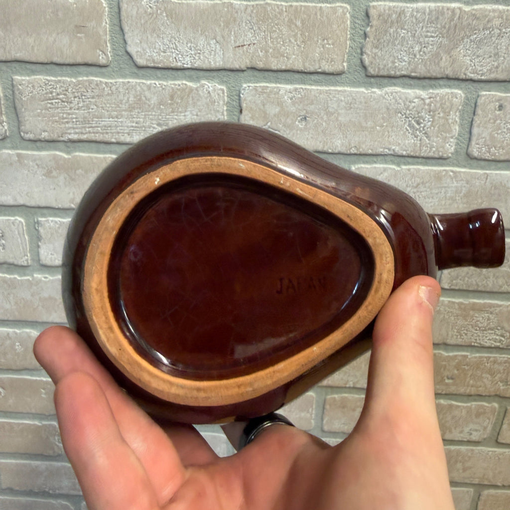 Vintage Smoking Pipe Glazed Ceramic Planter MCM Brown and Green Japan