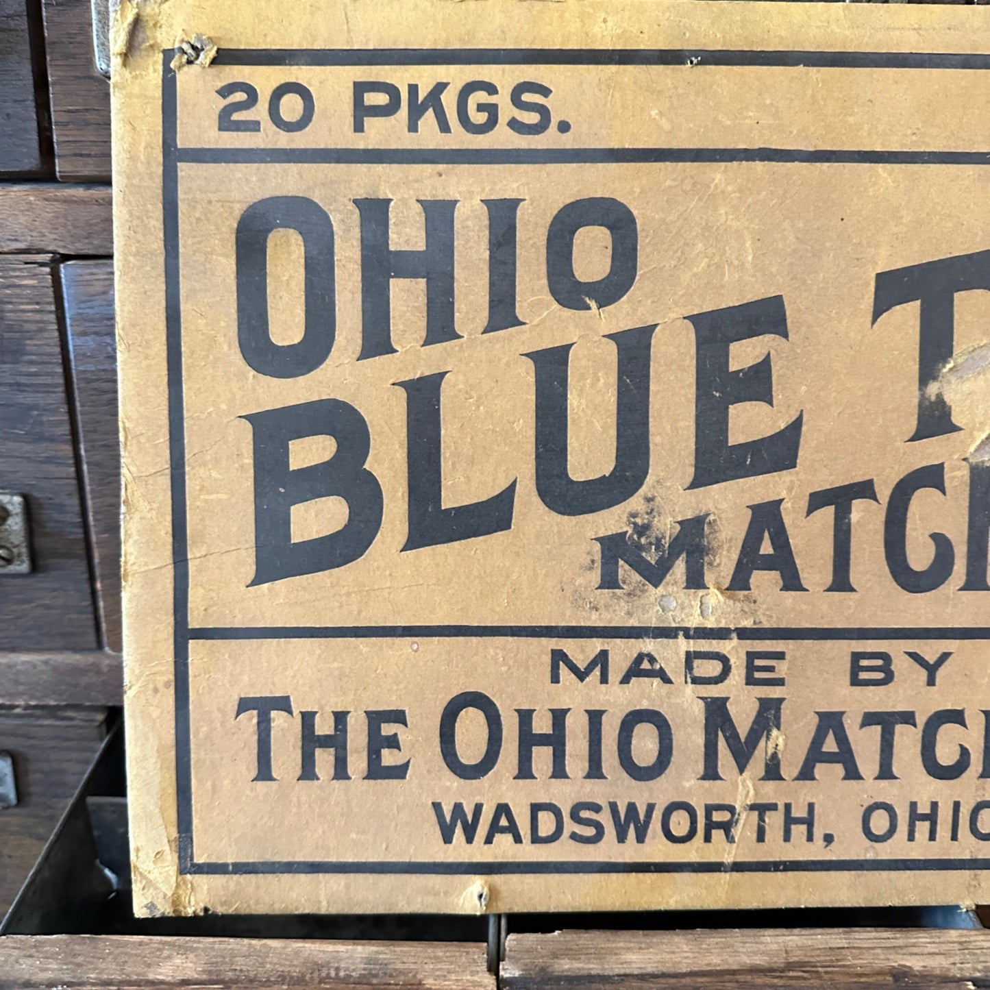 Vintage Ohio Blue Tip Matches Cardboard Advertising Sign Box End