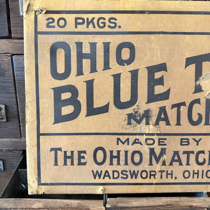 Vintage Ohio Blue Tip Matches Cardboard Advertising Sign Box End