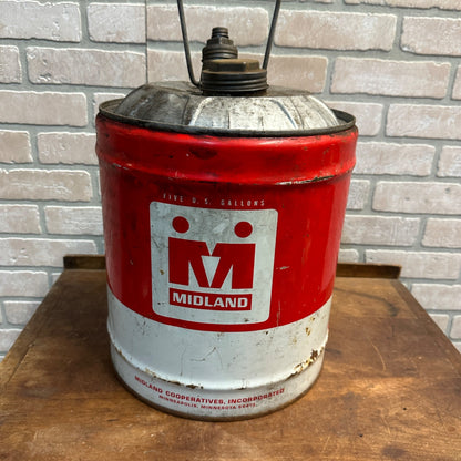 Vintage Midland Cooperatives Inc 5 Gallon Gas Oil Advertising Can Empty Minn