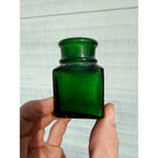 Antique 19th c. Green Ribbed Glass Poison Bottle Jar Small 2.5" Miniature