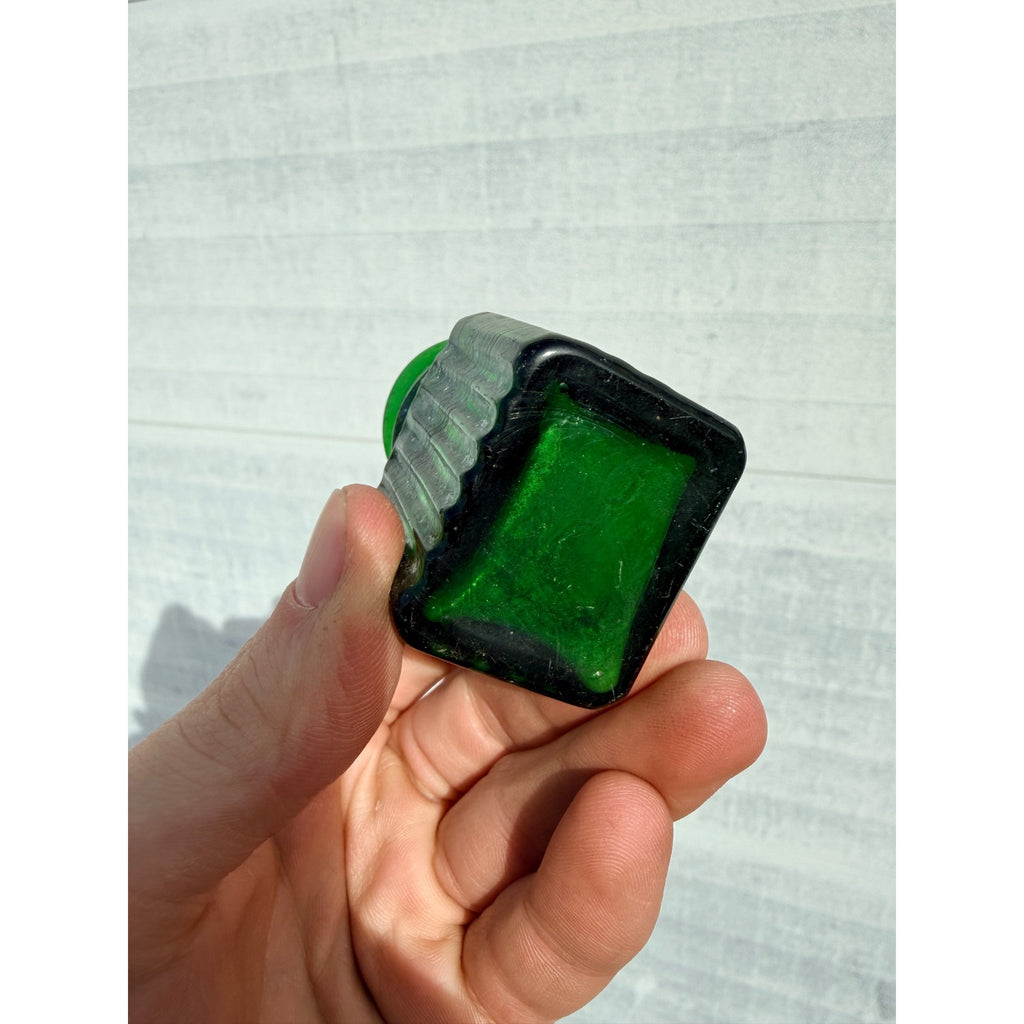 Antique 19th c. Green Ribbed Glass Poison Bottle Jar Small 2.5" Miniature