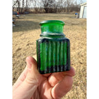 Antique 19th c. Green Ribbed Glass Poison Bottle Jar Small 2.5" Miniature
