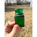 Antique 19th c. Green Ribbed Glass Poison Bottle Jar Small 2.5" Miniature
