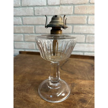 Antique EAPG 1880s Glass Pedestal Base Oil Lamp w/ P&A Burner 10" Tall