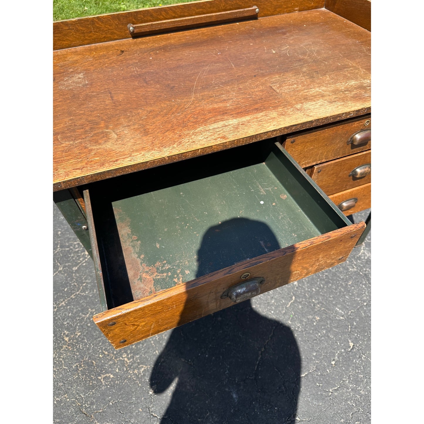 Vintage 1940s  Wooden Steel Industrial Engineers Shop Worker's Desk